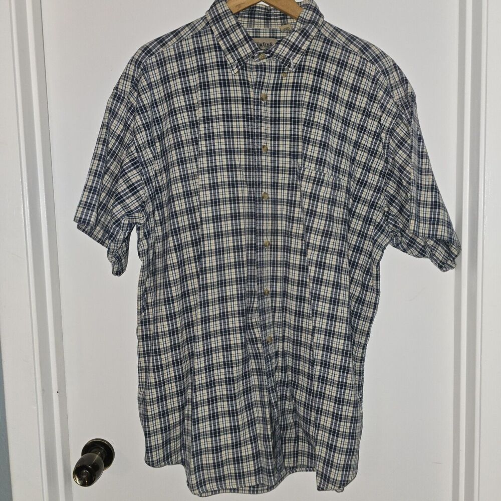 Vintage Himalaya Mens Button Up Shirt 2X Plaid Collared Short Sleeve Shirt.